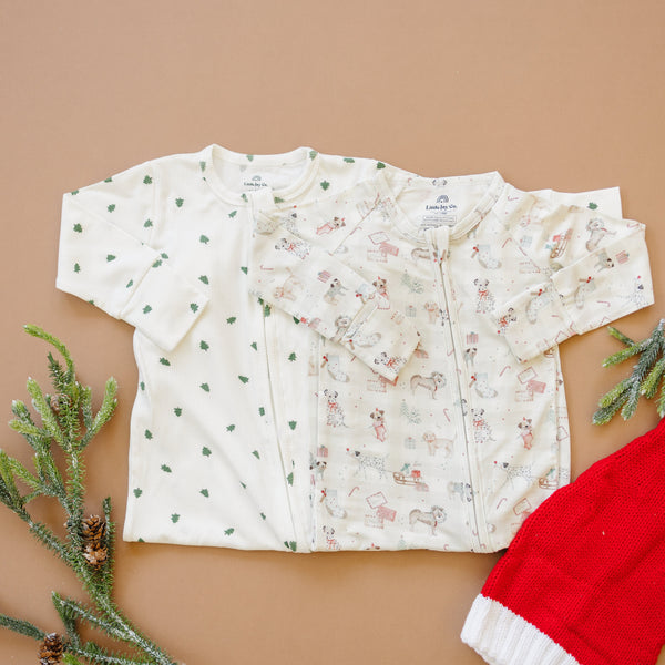 Tiny Trees Ribbed Bamboo Zippy Pajamas for babies, featuring soft fabric and a cozy design for comfortable sleep.