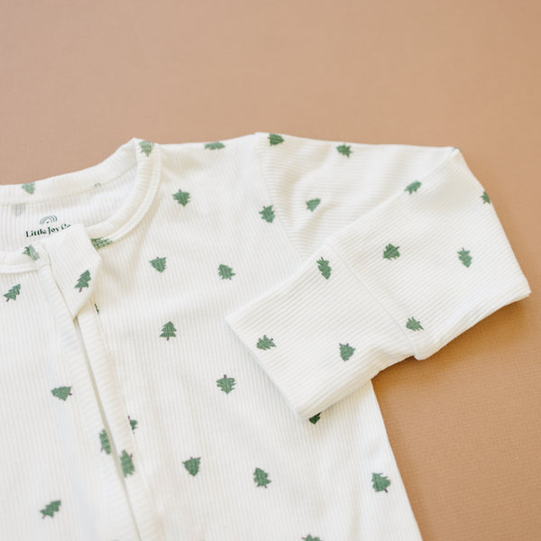 Tiny Trees Ribbed Bamboo Zippy Pajamas for babies, cozy sleepwear in soft bamboo fabric, angle view 23.