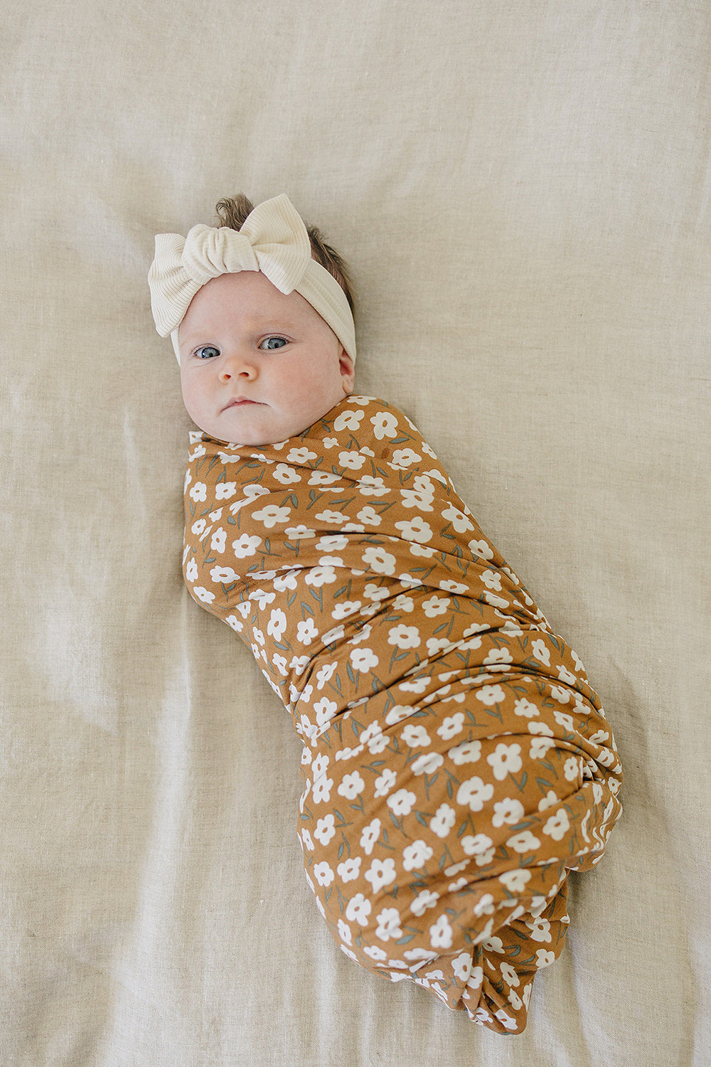 Mustard Floral Ribbed Bamboo Stretch Swaddle - MOOGCO Baby