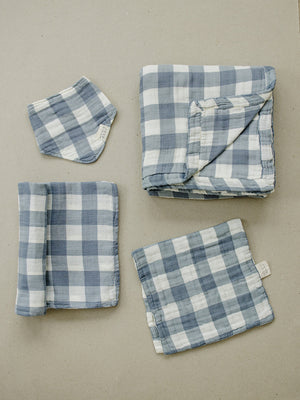 Mebie Baby Dusty Blue Gingham Muslin Swaddle Blanket 47x47