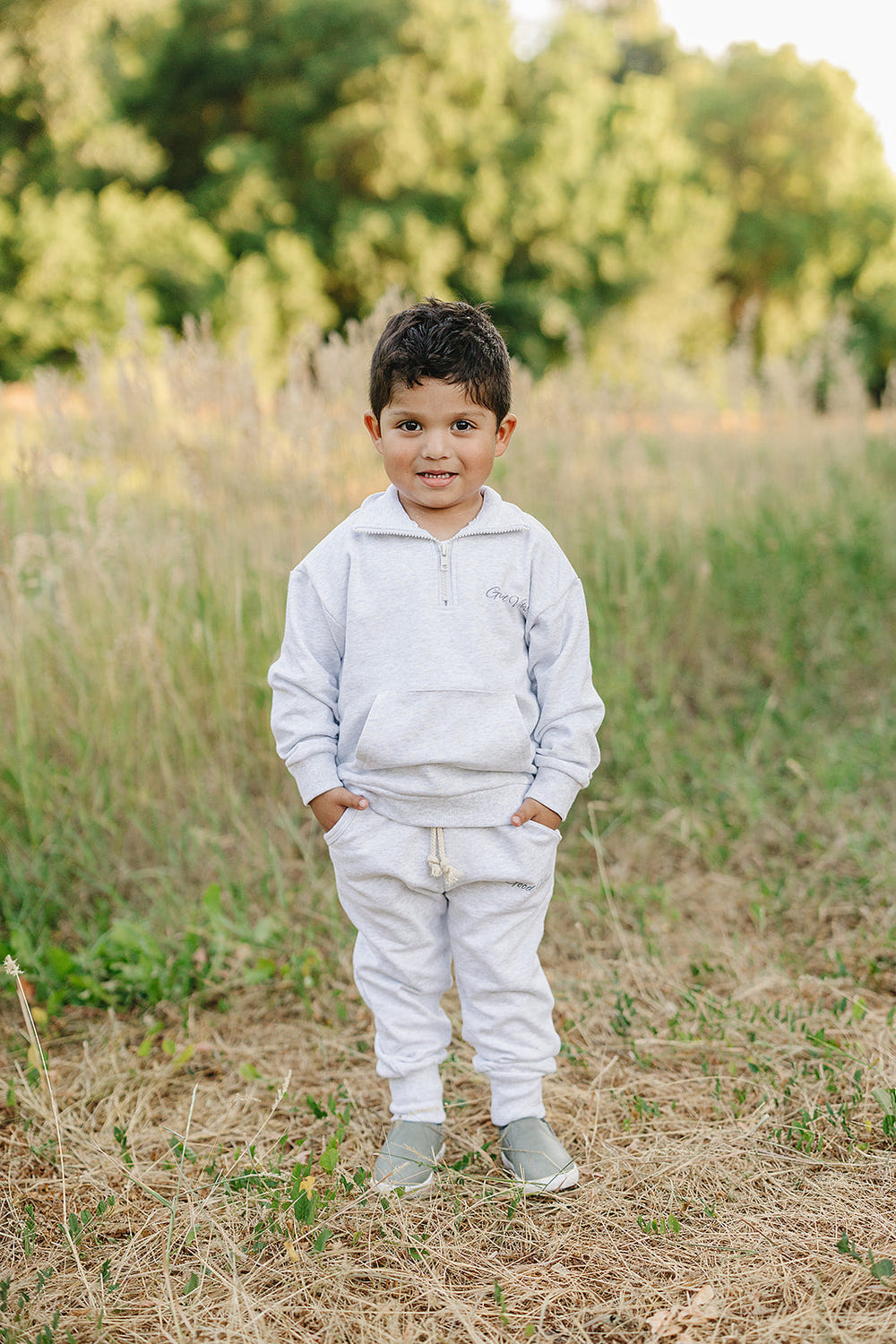 Good Vibes Quarter Zip French Terry Set for babies, perfect for cozy playtime and creative activities.