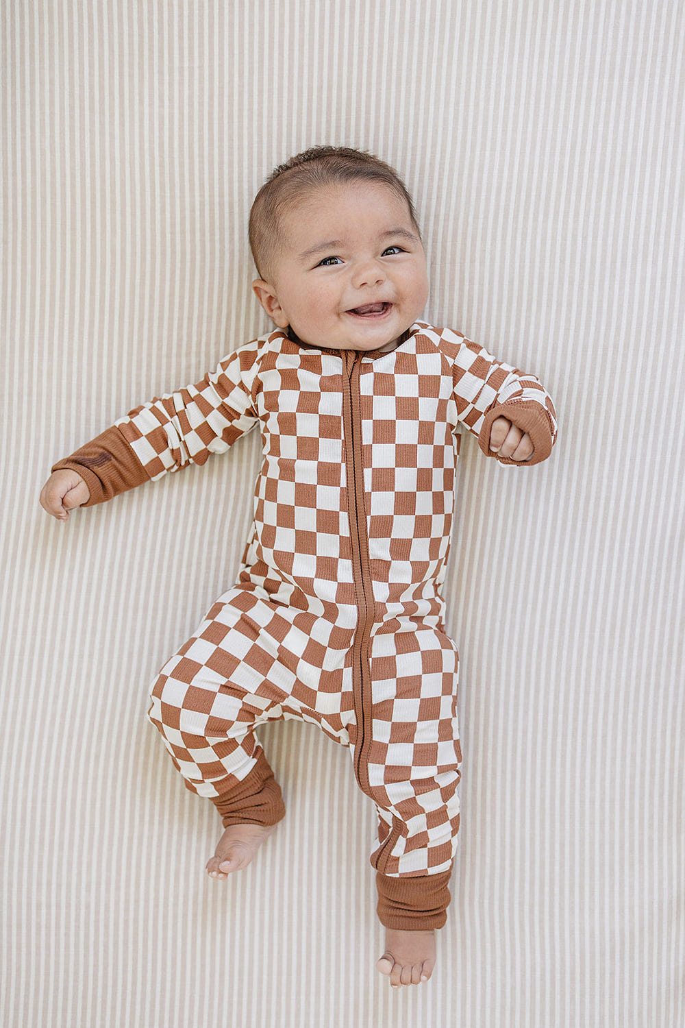Rust Checkered Ribbed Bamboo Zipper - MOOGCO Baby