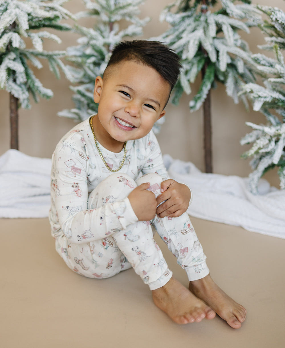 Santa Paws 2pc Bamboo Pajamas for babies, featuring festive design and soft, breathable fabric. Perfect holiday sleepwear!