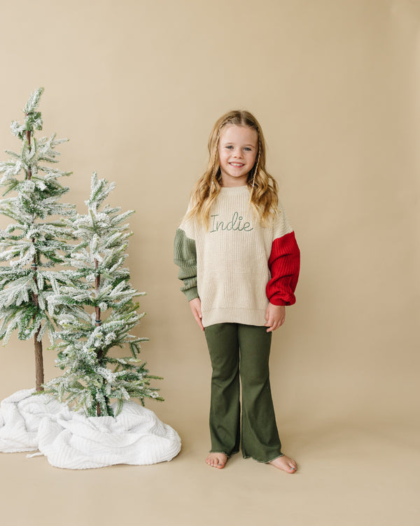 Christmas Ribbed Flared Leggings - Red or Green