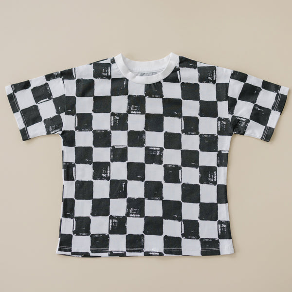 Organic Cotton Black & White Checkered Shorts Set