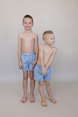 Light Blue Gingham Swim Shorts