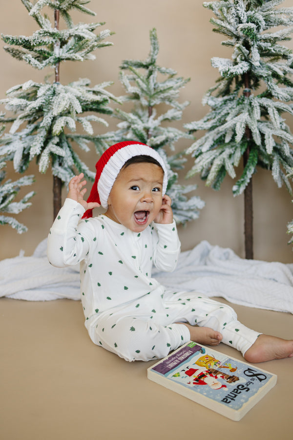 Tiny Trees Ribbed Bamboo Zippy Pajamas for babies, soft and cozy sleepwear in angle view.