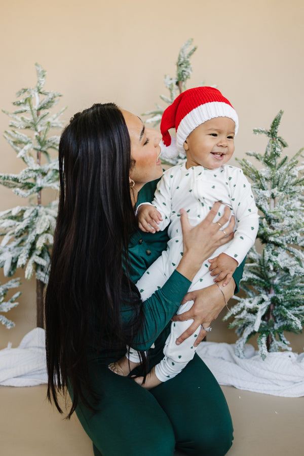 Tiny Trees Ribbed Bamboo Zippy Pajamas for babies, soft and cozy sleepwear in a stylish angle view.
