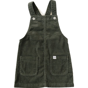 Green corduroy dress for babies, perfect for stylish and comfortable outfits.
