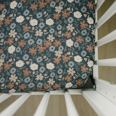 Midnight Floral Muslin Crib Sheet - MOOGCO Baby