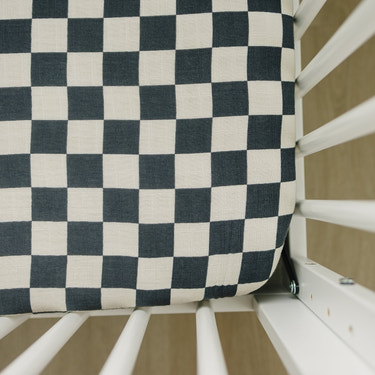 Charcoal Checkered Muslin Crib Sheet - MOOGCO Baby