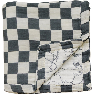 Charcoal Checkered + Summit Muslin Quilt - MOOGCO Baby