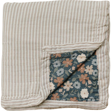 Taupe Stripe + Midnight Floral Muslin Quilt - MOOGCO Baby