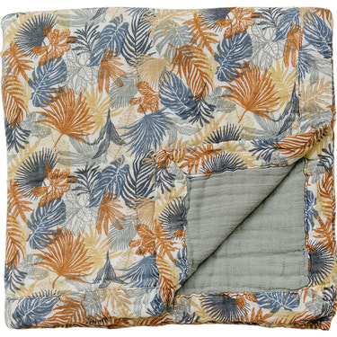 Paradise Palms+ Dusty Blue Muslin Quilt - MOOGCO Baby