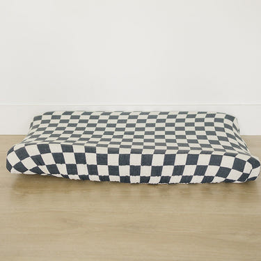 Charcoal Checkered Muslin Changing Pad Cover - MOOGCO Baby