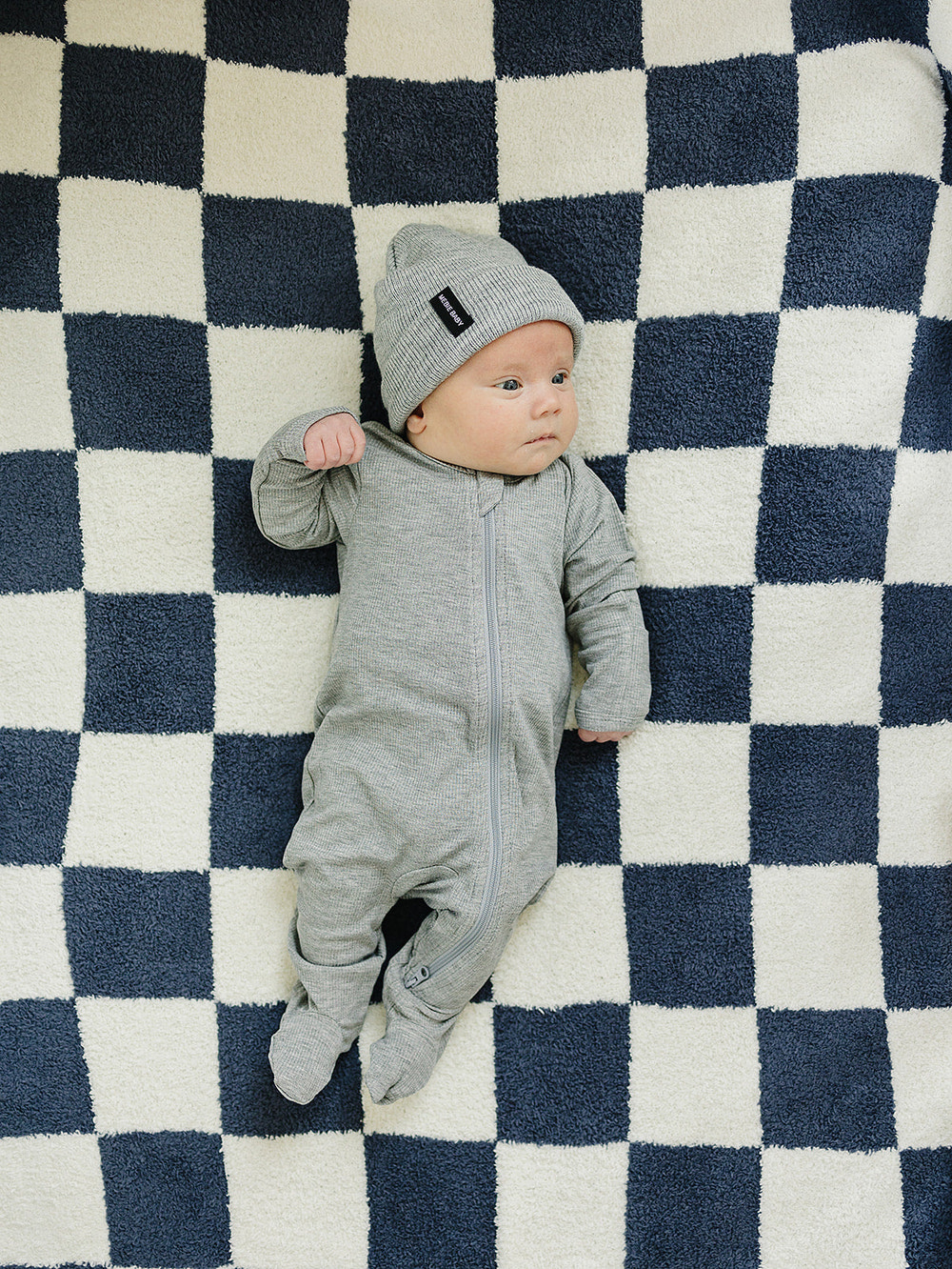 Navy Checkered Plush Blanket - MOOGCO Baby