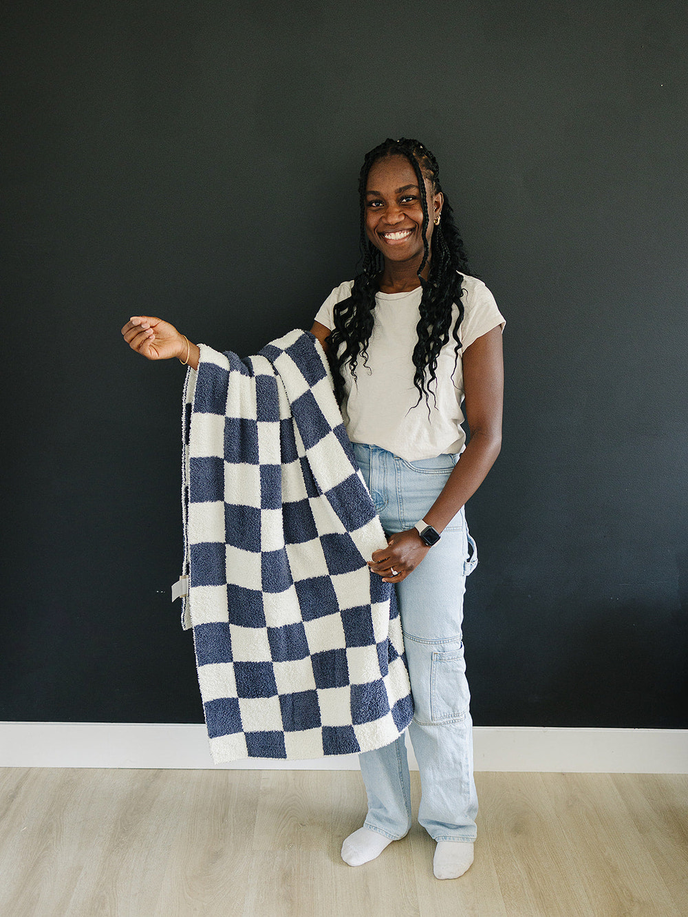 Navy Checkered Plush Blanket - MOOGCO Baby