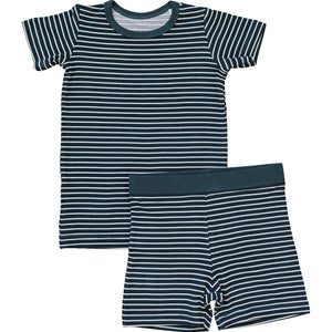 Navy Stripes Ribbed Bamboo Cozy Short Set