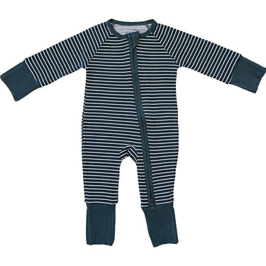 Navy stripes ribbed bamboo zipper bedding for babies, perfect for cozy sleep and comfort.