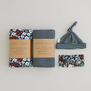 Americana Floral Ribbed Bamboo Stretch Swaddle in Angle 5 view, perfect for cozy and stylish baby wrapping.