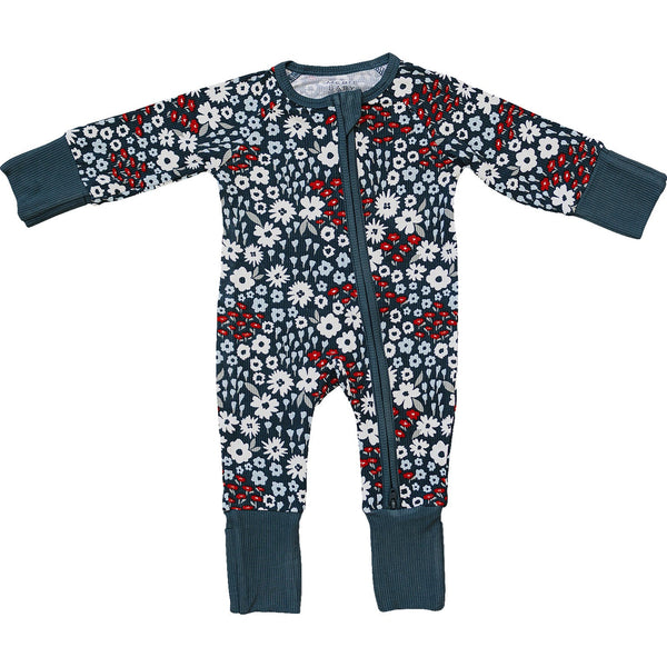 Americana Floral Ribbed Bamboo Zipper Pajamas for babies, featuring a stylish and comfortable design.