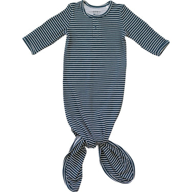 Navy stripes bamboo knot gown for babies, perfect for swaddling and comfort.