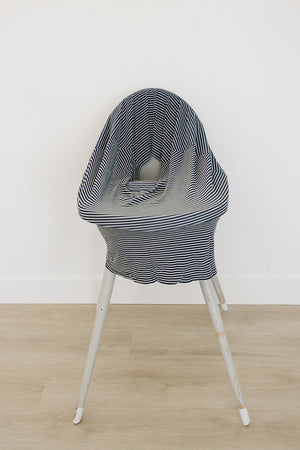 Navy stripes ribbed bamboo multi-use cover for babies, versatile and stylish, shown from angle 7.