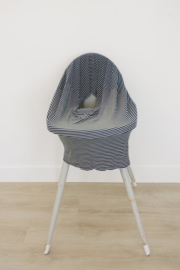 Navy stripes ribbed bamboo multi-use cover for babies, versatile and stylish, shown from angle 7.