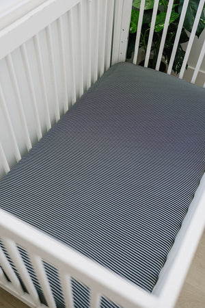 Navy Stripes Bamboo Stretch Crib Sheet