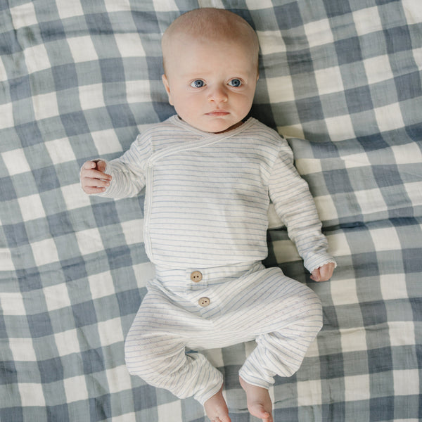 Blue Stripe Pointelle Layette Set