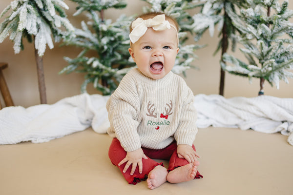 Ribbed Cotton Flared Leggings - Red Christmas Coordinating