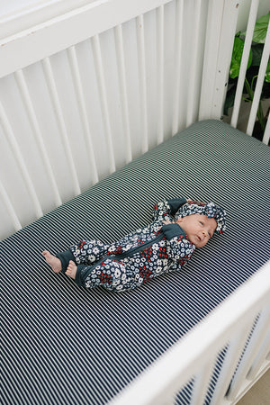 Americana Floral Ribbed Bamboo Zipper Pajamas for babies, showcasing a stylish design in a cozy angle view.