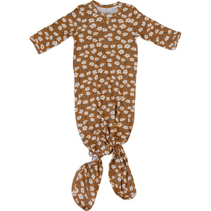 Mustard Floral Ribbed Bamboo Knot Gown - MOOGCO Baby