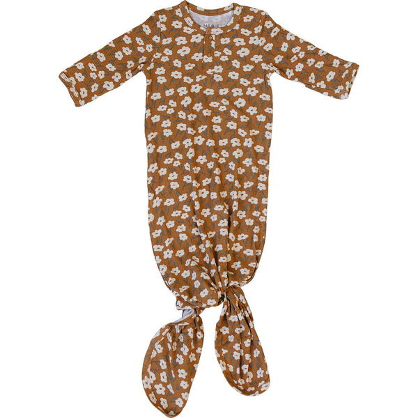 Mustard Floral Ribbed Bamboo Knot Gown - MOOGCO Baby