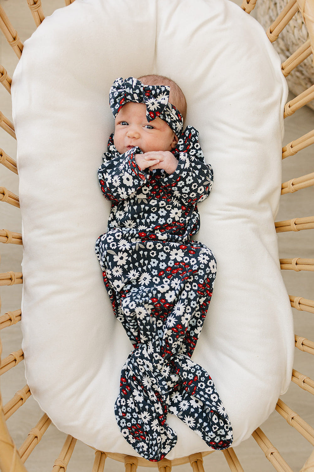 Americana Floral Bamboo Knot Gown for babies - soft, stylish sleepsuit perfect for cozy nights.