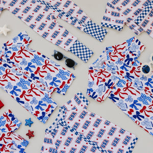 Bamboo Zip Romper  | Red-White & Bows