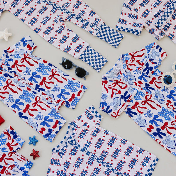 Bamboo Zip Romper  | Red-White & Bows