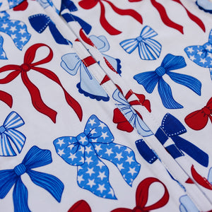 Bamboo Shorty Romper  | Red-White & Bows