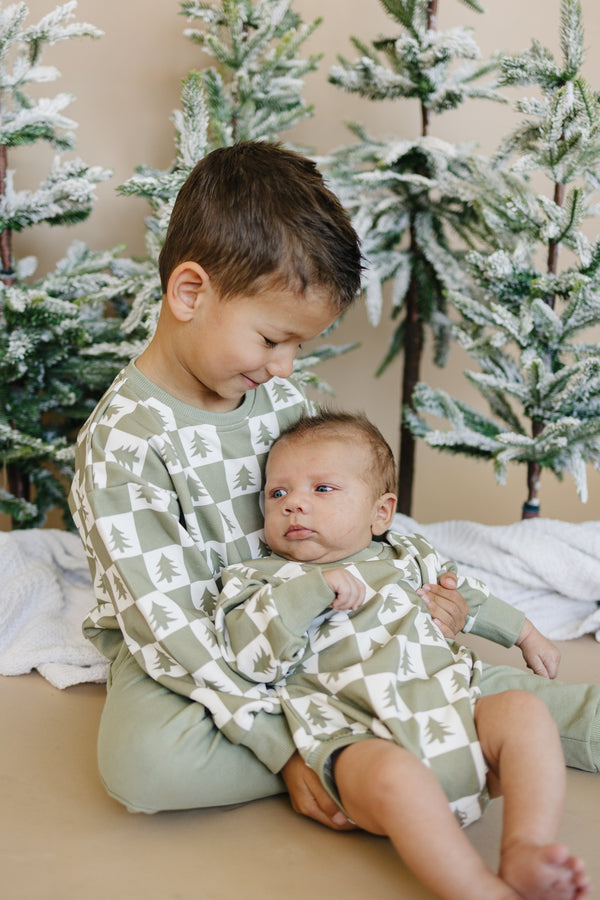 Checkered Christmas Tree Sweatshirt Romper