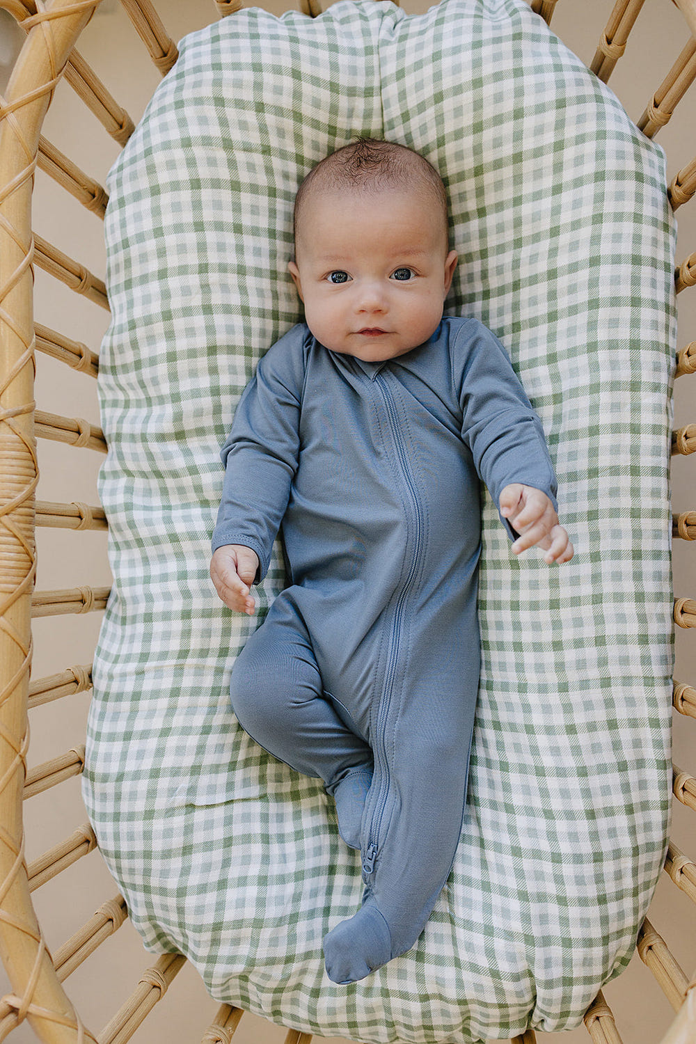 Dusty Blue Bamboo Footed Zipper - MOOGCO Baby