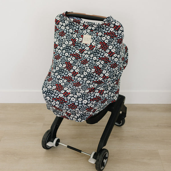 Americana Floral Ribbed Bamboo Multi-Use Cover in angle view, perfect for nursing, stroller, and car seat use.