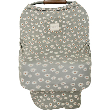 Light green daisy bamboo multi-use cover for babies, perfect for nursing, stroller, and car seat use.