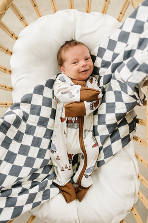 Construction Trucks Ribbed Bamboo Zipper - MOOGCO Baby