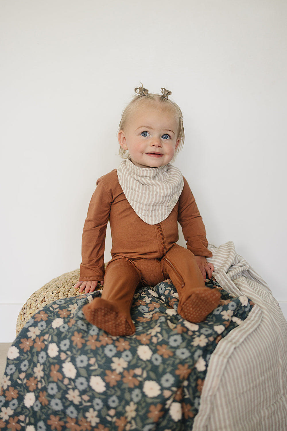 Taupe Stripe Muslin Bib - MOOGCO Baby