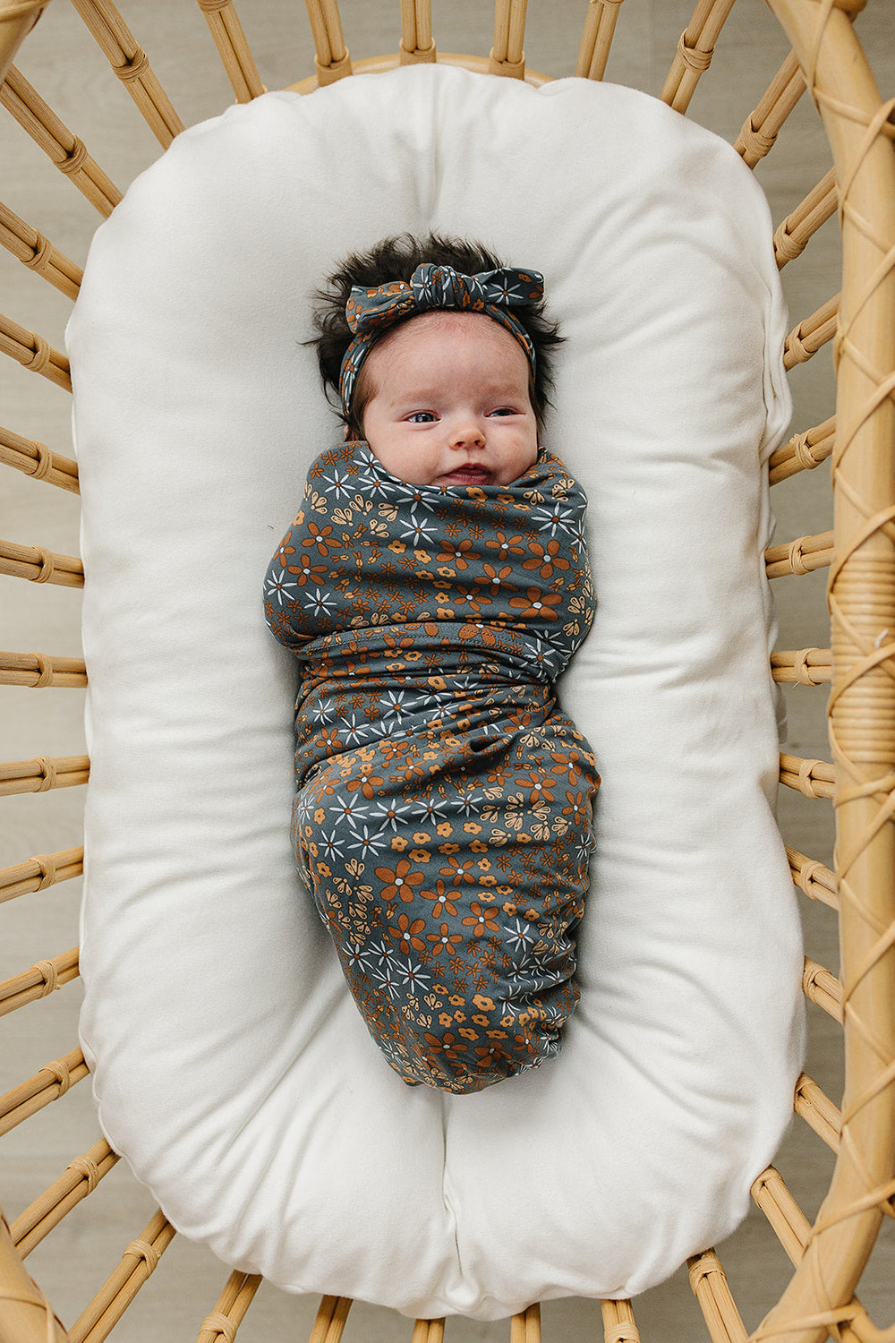 Navy Floral Bamboo Stretch Swaddle - MOOGCO Baby
