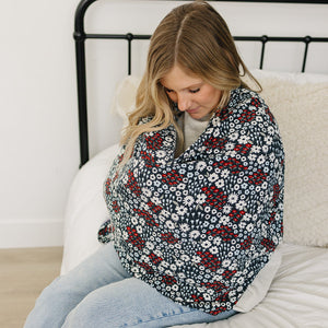 Americana Floral Ribbed Bamboo Multi-Use Cover for babies, shown at angle 5, perfect for nursing and stroller use.