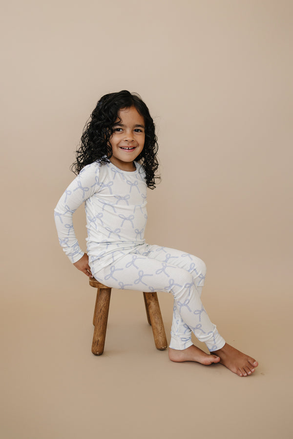 Blue Belle 2pc ribbed bamboo pajamas for babies, cozy and stylish sleepsuit set in soft blue color.