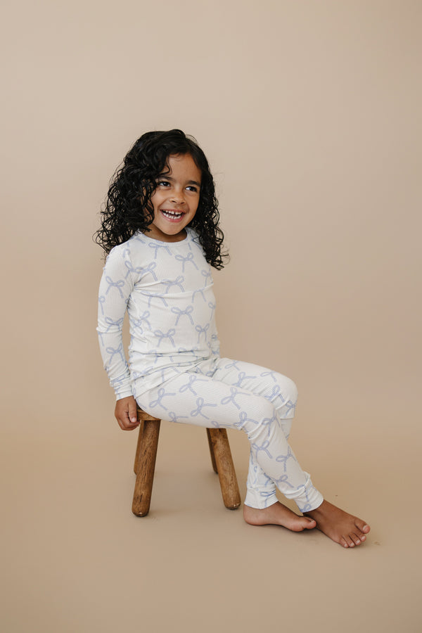 Blue Belle 2pc Ribbed Bamboo Pajamas for babies, featuring a cozy design in soft blue, perfect for sleep.