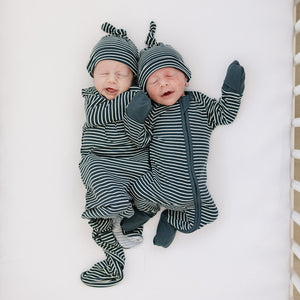 Navy Stripes Ribbed Bamboo Newborn Knot Hat