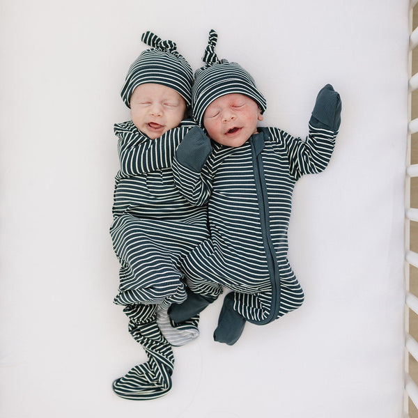 Navy Stripes Ribbed Bamboo Newborn Knot Hat